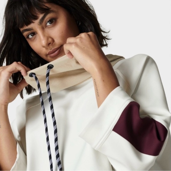 SWEATY BETTY Mix It Up Colorblock Sweatshirt Size XS Pocket 3/4 Sleeve Boxy Fit - Picture 3 of 11